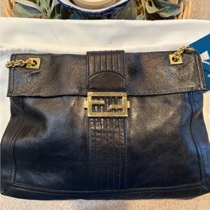 Fendi Maxi Baguette Flap Leather with Gold Chain